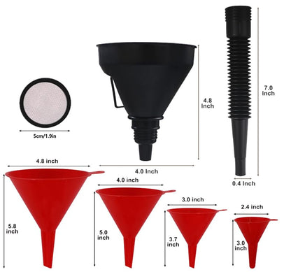 5-Piece Automotive Oil Funnel Set,with Flexible Neck,Funnel Flexible,