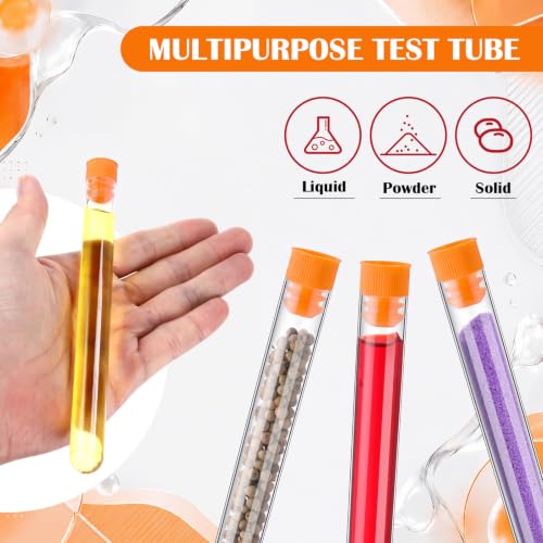 Hoteam 100 Pack Plastic Test Tubes with Caps, 25ml/6" Clear Tubes Vials - color: Orange Lid