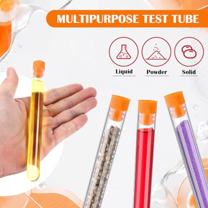 Hoteam 100 Pack Plastic Test Tubes with Caps, 25ml/6" Clear Tubes Vials - color: Orange Lid