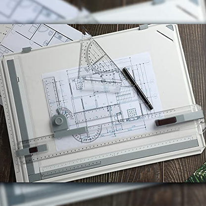 Zonon A3 Portable Drawing Board, Multi-Function Metric Drafting Table Drafting Board with Clear Rule Parallel Motion and Angle Adjustable Measuring System(A3) - size: A3
