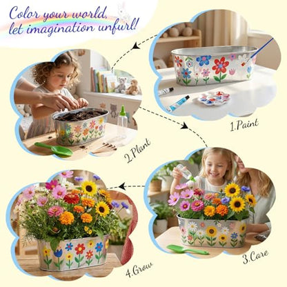 Large Paint & Plant Flower Growing Kit for Kids with 5 Flower Seeds, Gift Ideas Age 5 6 7 8-12 Years, Fun Kids Gardening Set, Birthday Crafts Gifts for Girls & Boys, Art Projects for Ages 5-12 Years
