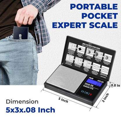 American Weigh Scales 220g x 0.01g Digital Pocket Weight Scale | Precision Digital Scale LCD Screen Accurately Measures Jewelry Gemstone Coins, Small Pocket Food Scale, Electronic Medicine Lab Scale - color: Black, size: 220g x 0.01g