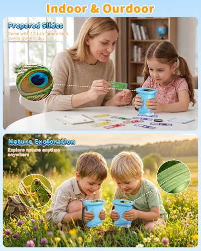1000X Handheld Microscope for Kids, 4K Digital Kids Microscope Science Kits - color: Blue