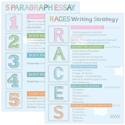 Races Writing Strategy Posters Set of 2 for Classroom Decorations, Back to School Parts of Speech Writing Process Poster Wall Decor for Primary Middle High School English Teacher Must Haves Supplies - style: Writing