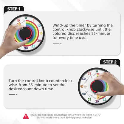 Secura 60-Minute Rainbow Visual Timer 6-Inch Mechanical Countdown Timers for Teaching, Meeting, Cooking, Working - Timer for Kids with Magnetic Backing (Black) - color: Rainbow & Sun Black