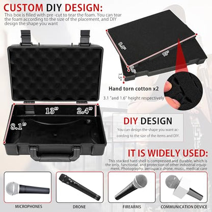 TORIBIO Hard Carrying Case with Foam,Shockproof Storage Box 13.6"x8.3"x2.5" - size: 13.6" x 8.3" x 2.5"