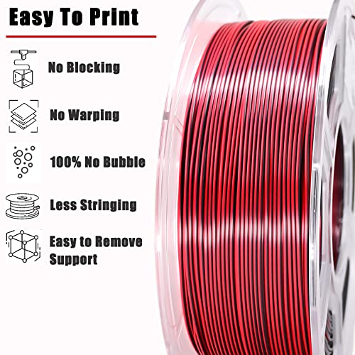 PLA Filament 1.75mm, Silk PLA 3D Printer Filament, High Speed Printing Dual Color Filament Black Red 2 in 1 Coextrusion 1.75 PLA Filament +/-0.02mm, 1kg/2.2lb - color: Dual-color Black Red