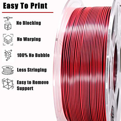 PLA Filament 1.75mm, Silk PLA 3D Printer Filament, High Speed Printing Dual Color Filament Black Red 2 in 1 Coextrusion 1.75 PLA Filament +/-0.02mm, 1kg/2.2lb - color: Dual-color Black Red