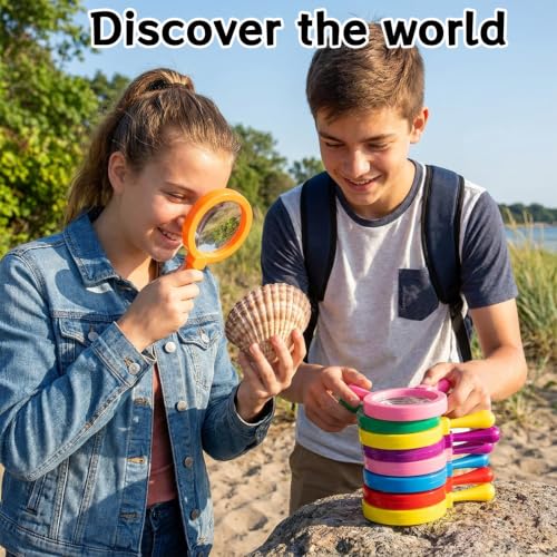 21 Pcs Science Magnifying Glass Set, 3X Easy Grasp Large Lens Magnifiers with Stand for Observation, Document Reading and Map