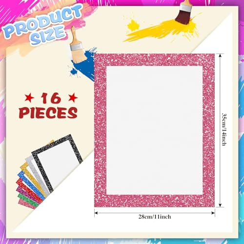 Glenmal 16 Pieces 11" x 14" Glitter Poster Board Glitter Frame Poster Board Cardstock Paper Colored Paper Shining Craft Cardstock for School Project Christmas Wedding Classroom Birthday DIY Craft