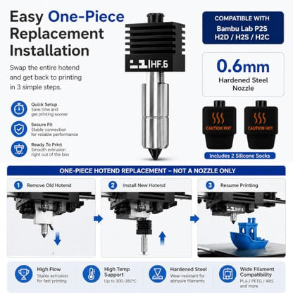 Compatible with Bambu Lab Nozzle P2S 0.6mm High Flow Nozzle for 3D Printer - size: 0.6mm