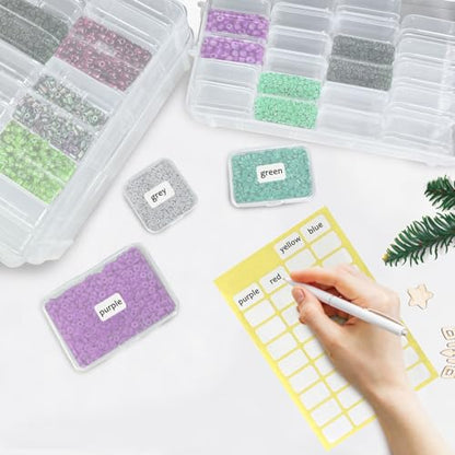 Guyuyii 58 Pcs Transparent Bead Organizer with Portable Handle and Labels - color: White