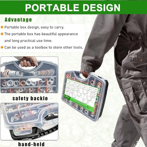 1160PCS Oil Drain Plug Crush Washer Kit,18 Sizes Aluminum Oil Drain Plug and Copper Gasket Assortment, M6 M8 M10 M12 M14 M16 M18 M20 M22 M24,Crush Washer Oil Drain Plug - size: 1160PCS