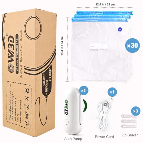 30 Pcs Filament Vacuum Storage Bags with Upgraded Pump for 3D Printer Accessories, Reusable 3D Printer Filament Storage Bags Vacuum Storage Seal Bag to Keep Dry, Plus Size 32x34cm / 12.6x13.4inch