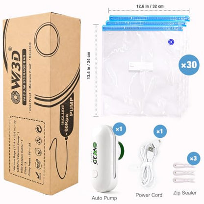 30 Pcs Filament Vacuum Storage Bags with Upgraded Pump for 3D Printer Accessories, Reusable 3D Printer Filament Storage Bags Vacuum Storage Seal Bag to Keep Dry, Plus Size 32x34cm / 12.6x13.4inch