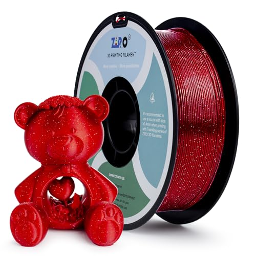 ZIRO Glitter PLA Filament 1.75mm, Semi-Transparent Base, 1KG Twinkling Red - color: Twinkle-red