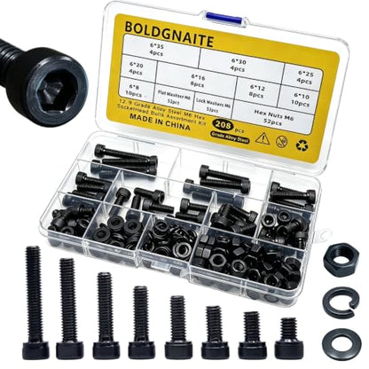 208PCS M6 Hex Socket Screw Assortment Kit, M6x8/10/12/16/20/25/30/35 mm
