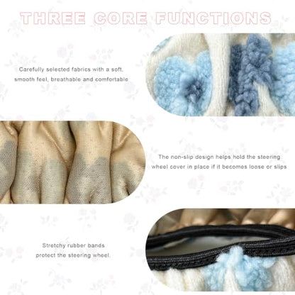 15" Plush Flower Car Steering Wheel Cover (Blue) - color: Blue