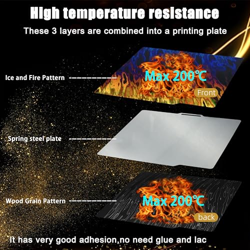 Build Plate for Bambu Lab A1 P1P P1S P2S X1 X1C X1E - Holographic Smooth PEI Build Plate Flexible Spring Steel 3D Printer Bed with Easy Release for PLA PETG TPU ABS - color: Ice Fire + Wood Grain