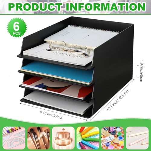 Wenqik Black Letter Trays Stackable, 6 Pcs Plastic Desk Organizer - color: Black