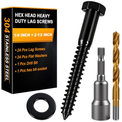Hex Head Lag Bolts for Wood, 1/4" x 2-1/2", Lag Screws 24 PCS - size: 1/4" x 2-1/2"