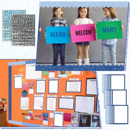 Sinload 92 Pcs Science Fair Board Supplies 60 Trim Scalloped Poster Boards 18 Presentation Subtitles 6 Project Titles 8 Letter Sticker for Classroom Display Boards(Glitter Blue,Wave) - color: Glitter Blue, style: Wave