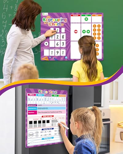 Regrouping Base Ten Place Value, Addition and Subtraction Math Manipulatives for 1st 2nd 3rd Grade, Double Sided Magnetic Dry Erase Board for Kids Classroom Must Haves Homeschool Supplies (Pack of 2) - size: Extra Large (Pack of 2)