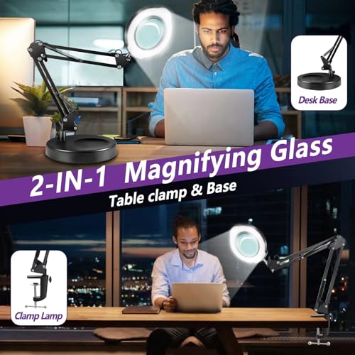 12X Magnifying Glass with Light and Stand, 5 Color Modes 10 Stepless Dimmable, Real Glass 84 LED Lighted Magnifying Glass with Swing Arm, Magnifying Lamp for Crafts Reading Painting Sewing Close Work - color: Black00