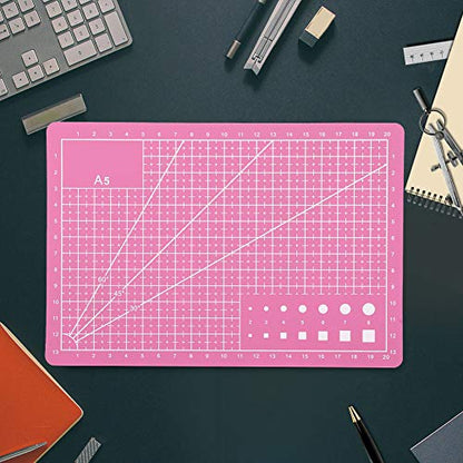 Clear Cutting Mat Sewing Self Healing Sewing Mat Pad A5 Mini Metric Cutting Mats For Crafts Cutting Board for DIY Handmade Quilting Sewing and Arts & Crafts Projects Tool (Pink)