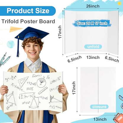 ISAIDNO 4 Pcs Trifold Poster Board, Medium 26 x 17 in, White Poster Boards - color: White, size: 26 X 17 inches