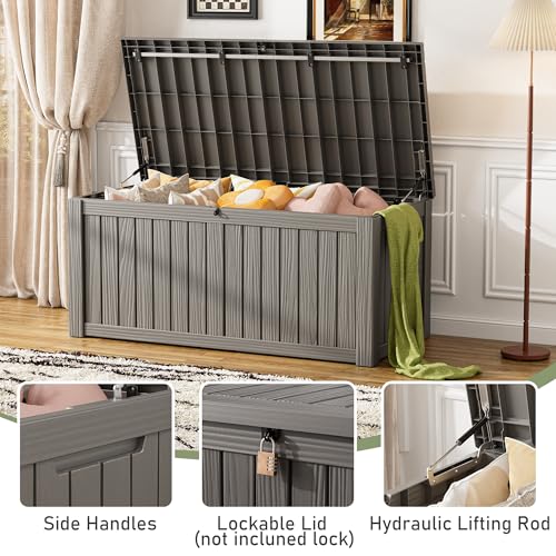 Resin Outdoor Deck Storage Box Waterproof (Grey, 150 Gallon) - color: Striped Grey, size: 150 Gallon