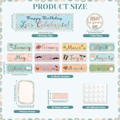 Outus 60 Pcs Happy Birthday Bulletin Board Decorations Set - color: Boho