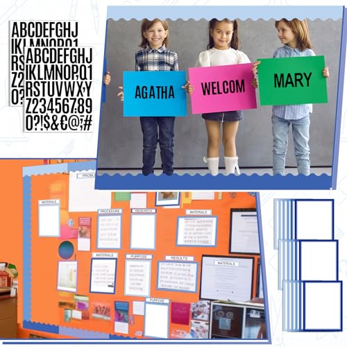 Sinload 92 Pcs Science Fair Board Supplies 60 Trim Scalloped Poster Boards 18 Presentation Subtitles 6 Project Titles 8 Letter Sticker for Classroom Display Boards(Blue Tone,Wave) - color: Blue Tone, style: Wave