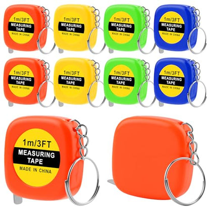 Mini Tape Measure Keychain - 8 Pack 3ft Retractable Measuring Tapes with Stable Slide Lock, 1.5 Inch Sliver Portable Retractable Small Tape Measure for DIY, Sewing, Office & Party Favors