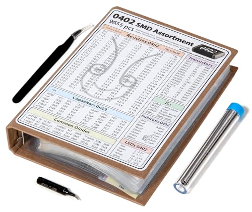 SMD 0402 Resistors, Capacitors, Transistors and Electronic Components Assortment SMT Book - 9655 pcs