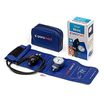 PARAMED Aneroid Sphygmomanometer – Manual Blood Pressure Cuff with Universal Cuff 8.7-16.5" and D-Ring – Carrying Case in the kit – Blue – Stethoscope Not Included - color: Blue