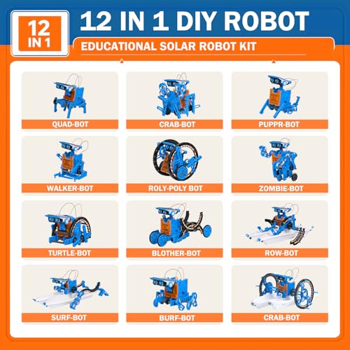 AESGOGO 12 in 1 STEM Solar Power Robot Kits Toys for Boys Age 8-13, Science Educational Robot Building Kit for Kids, DIY Experiment Set Birthday Gifts for 8 9 10 11 12 Years Old Boys Girls Teens - color: Blue