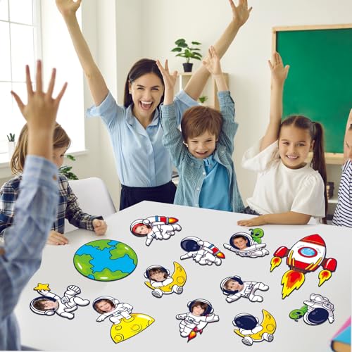 60Pcs Outer Space Cutouts Astronaut Bulletin Board Set Decoration Space Theme Classroom Decoration Planet Rocket Paper Cut Outs Decor for Back to School Party Supplies DIY Craft Projects