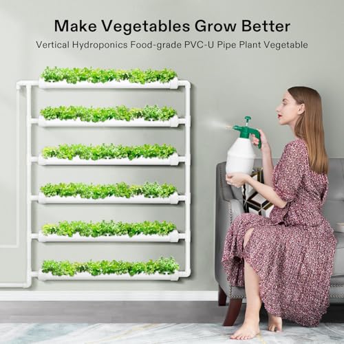 VIVOSUN Hydroponic Grow Kit, 54 Plant Sites 6 Food-Grade PVC-U Pipes Hydroponics Planting System with Water Pump, Pump Timer, Nest Basket and Sponge for Leafy Vegetable - size: 54(Wall mounted)