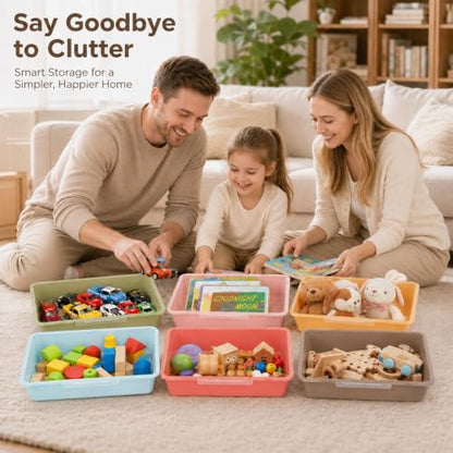12 Pcs Letter Size Flat Storage Tray with Latching Lid (Retro) - color: Blue Brown