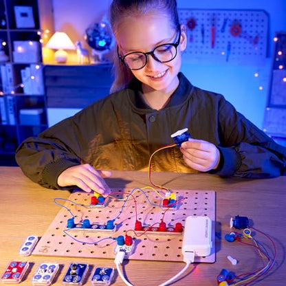 Hape Lab Box Circuit Explorer Boost - STEAM Science Kit for Kids 8+, DIY Electronics & Circuit Building Experiments, 40 Pieces Educational Toy with Motor & LED Lights