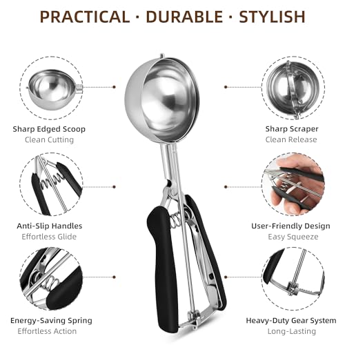 Extra Large Ice Cream Scoop 70MM, Trigger Release Stainless Steel Cookie Scoop, Portion Scoop 3.7 oz/105ml, Commercial Food Disher, for Portion Control, Cookie Dough, Cupcake Batter (7 Tablespoon) - size: 7 tbsp