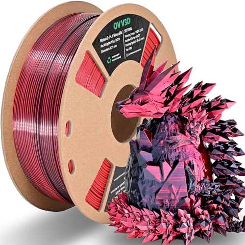 OVV3D PLA Filament 1.75mm, 3D Printer Filament Silk PLA Dual Color PLA Filament, Black Red, Color Change Every Inch 3D Printer Filament +/-0.02mm, 1kg/2.2lb - color: Dual-color Black Red