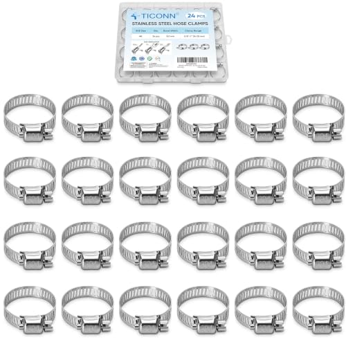 TICONN 24PCS Hose Clamps Set 304 Stainless Steel, 5/8"-1" Worm Gear - size: SAE #8 24PCS 5/8''~1"