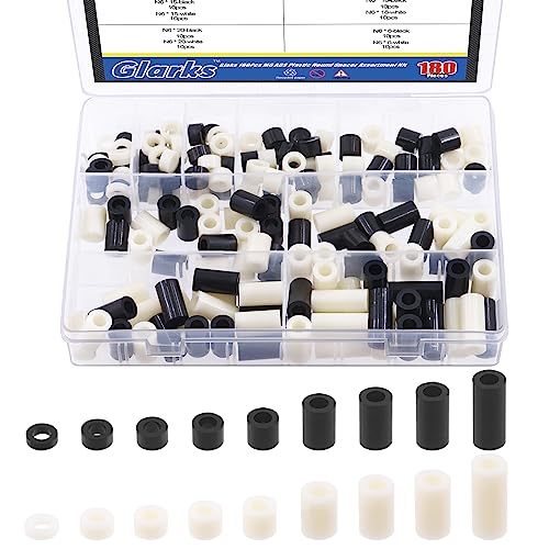 Glarks 180Pcs Nylon Round Spacer Assortment Kit for M6 Screws, Electrical Outlet Screws Spacers, Black and White ABS Round Washers Hardware Spacer Bracket for Electrical Screws Switch and Receptacle - size: M6 (Black and White)