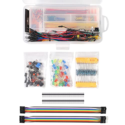 Electronic Breadboard Component,Electronic Fun Kit with 830 Tie Point Breadboard,Bundle,Power Supply,Jumper Wires,Resistors,LED for Arduino for Raspberry Pi
