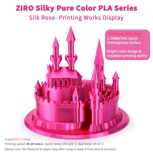 ZIRO Glossy PLA Filament, Silk 1.75mm 3D Printing Material, 1KG Rose - color: Silky-rose
