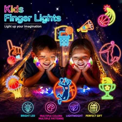 24 Pcs Basketball Party Favors LED Finger Lights Toys for Kids Ages 3-12 - style: Basketball Neon