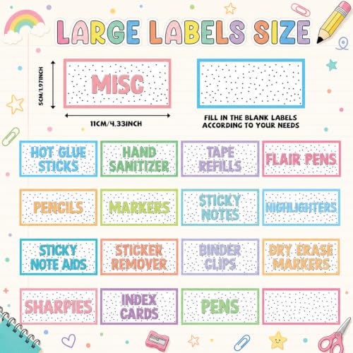 54 Pcs Classroom Toolbox Labels Classroom Decoration Self-Adhesive Colorful Border Toolbox Sticker Polka Dot Tool Box Storage Decal Pastel Organizer Container Decor for Back to School Teacher Supplies - style: Pastel