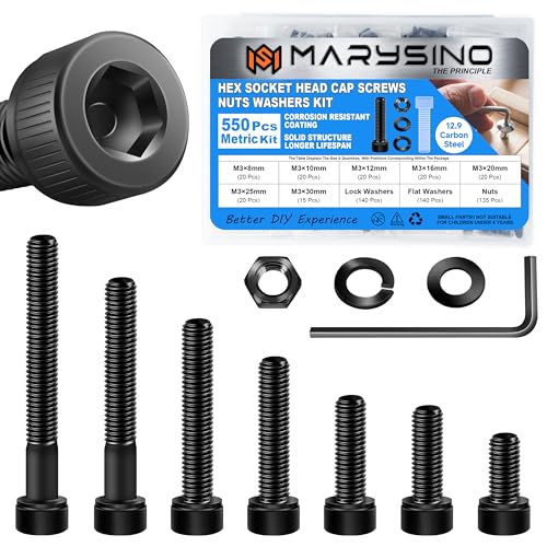 550 Pieces M3 Bolts, Hex Socket Head Cap Metric Screws Assortment Kit, M3 Screws and Washers/Nuts/Hex Wrenches, Black Oxided Carbon Steel Assorted Screws - color: Black, size: 550Pcs M3